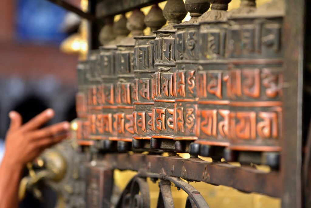 Buddhist prayer wheels in Swayambhunath, Nepal
